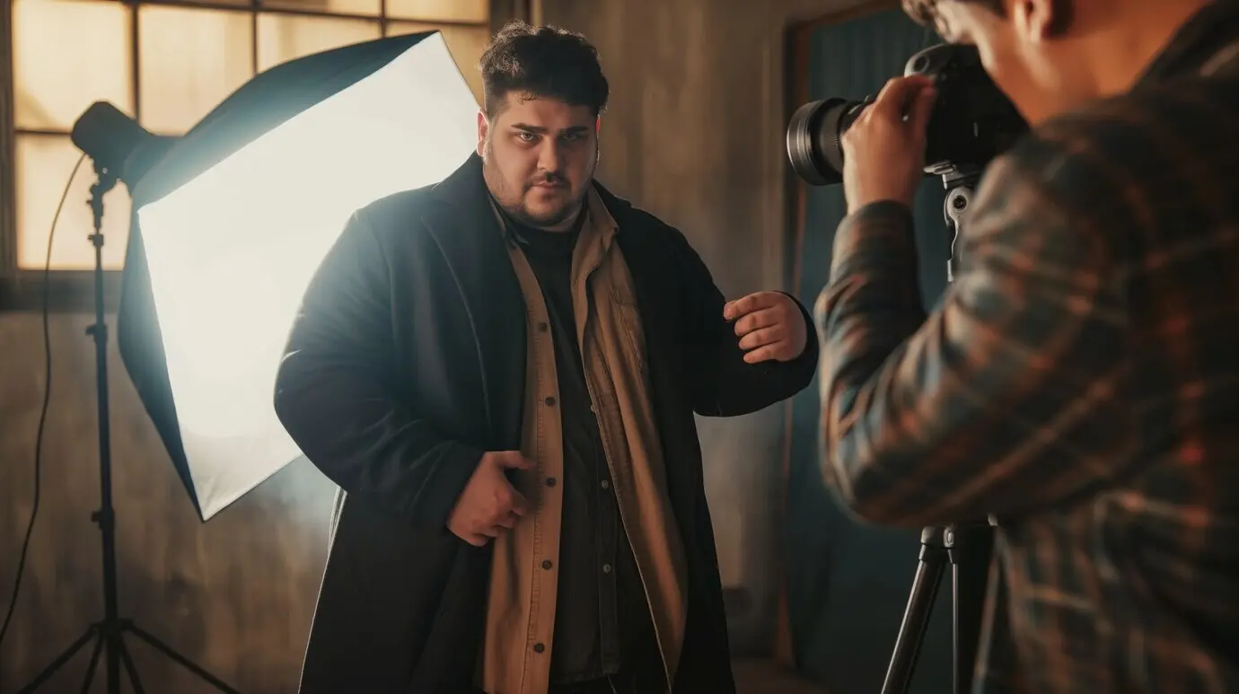 Porträt eines Plus-Size-Mannes, der Social-Media-Influencer ist.